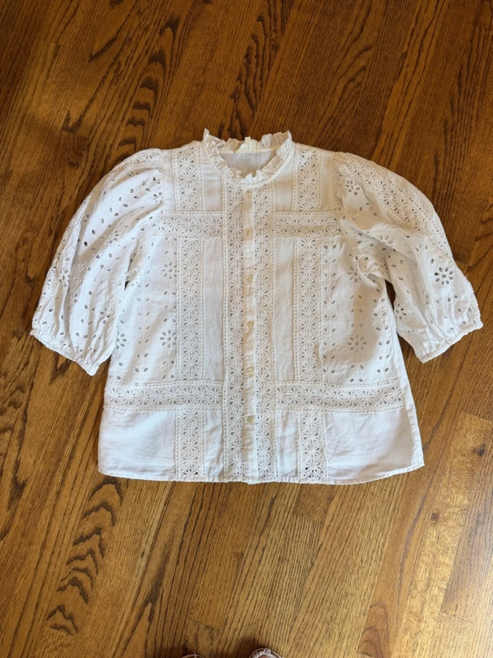 Sezane Athina White Eyelet Lace Puff Sleeve Blouse - Picture 5 of 7